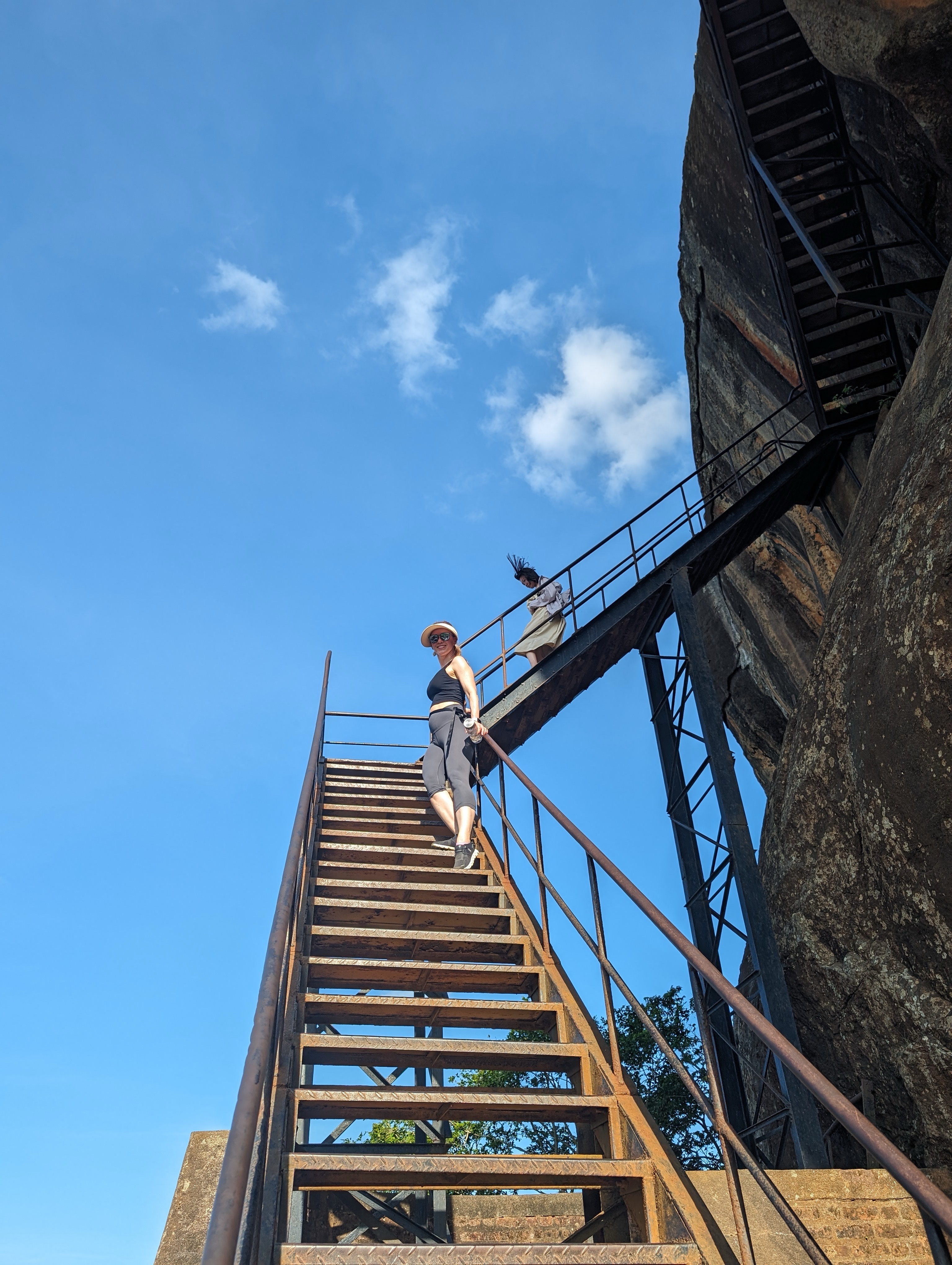 Staircase up to the top of Sigiriya Rock Fortress Hike Sri Lanka